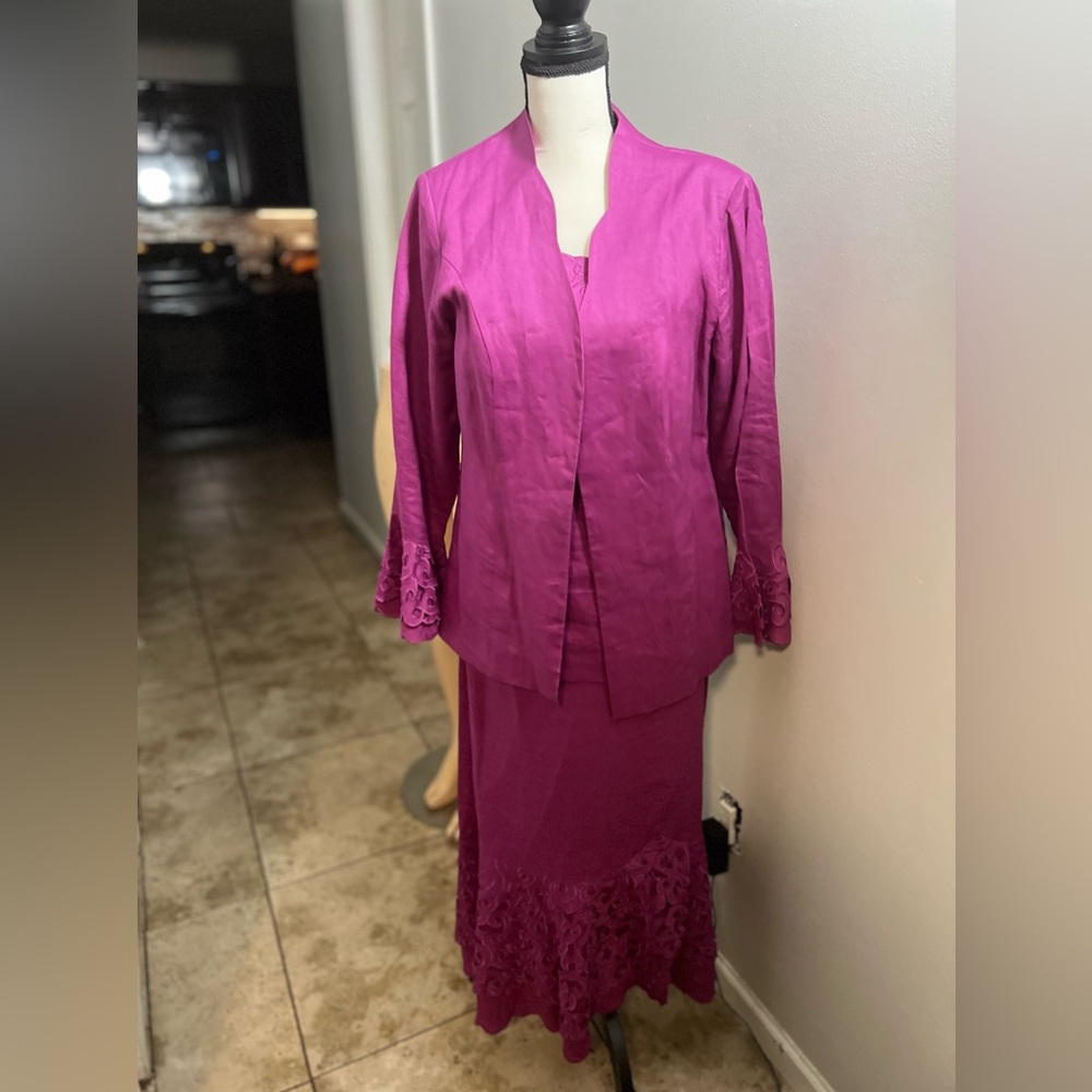 Women Lino USA Women 3-Pc Boysenberry Summer Linen Skirt Suit M Church